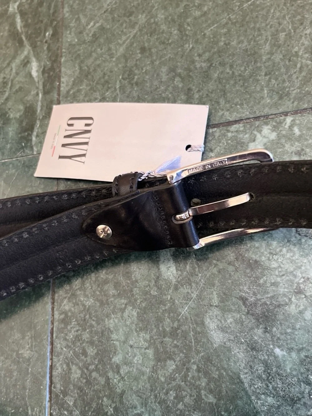 CNVY Women's Black Leather Belt with Silver Buckle